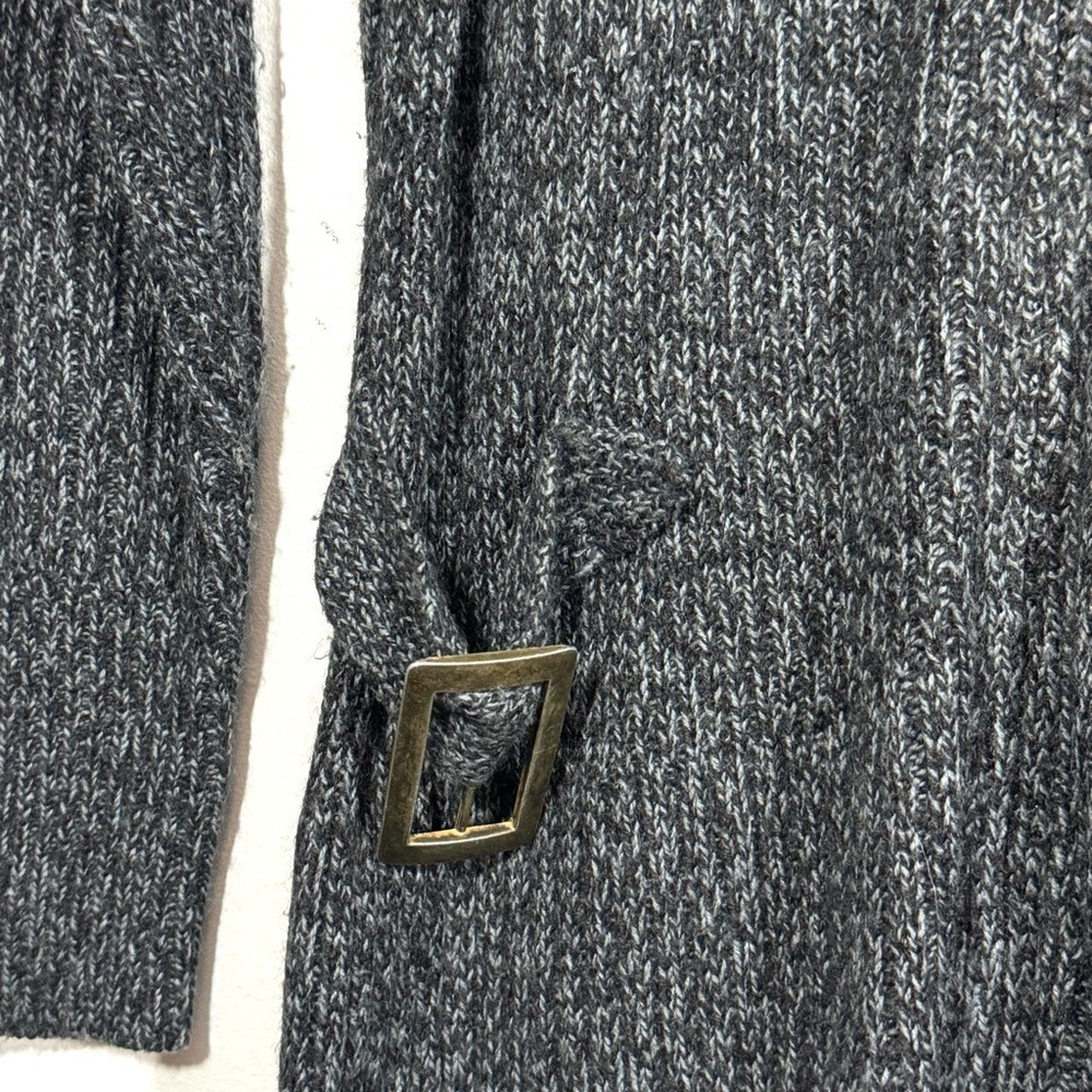 Evisu Genes Knit Double Zipped Cardigan Grey Buckle Longline Mock Neck Medium - Picture 9 of 12